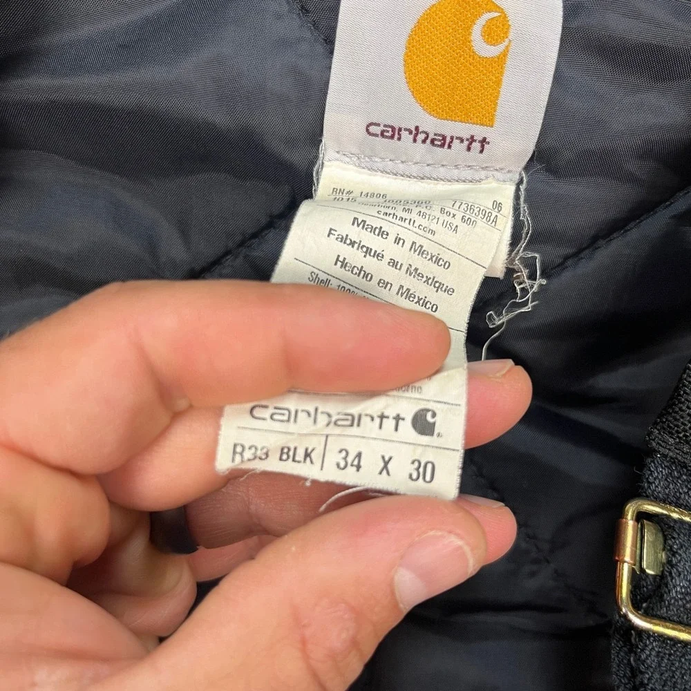 Carhartt Extremes Arctic Bib Overalls Mens 34x30 Black R33 BLK Cordura Insulated - Picture 7 of 12